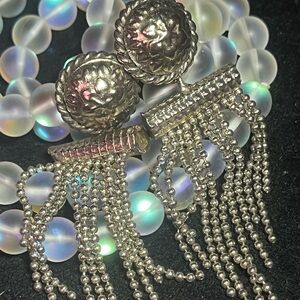 Vintage Silver-Tone Fringe Clip Earrings